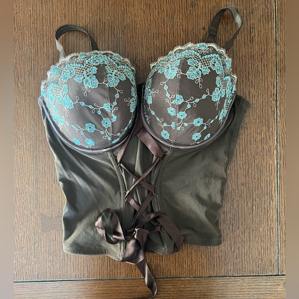 Elegant Lace-Up Corset Top - Brown and Blue